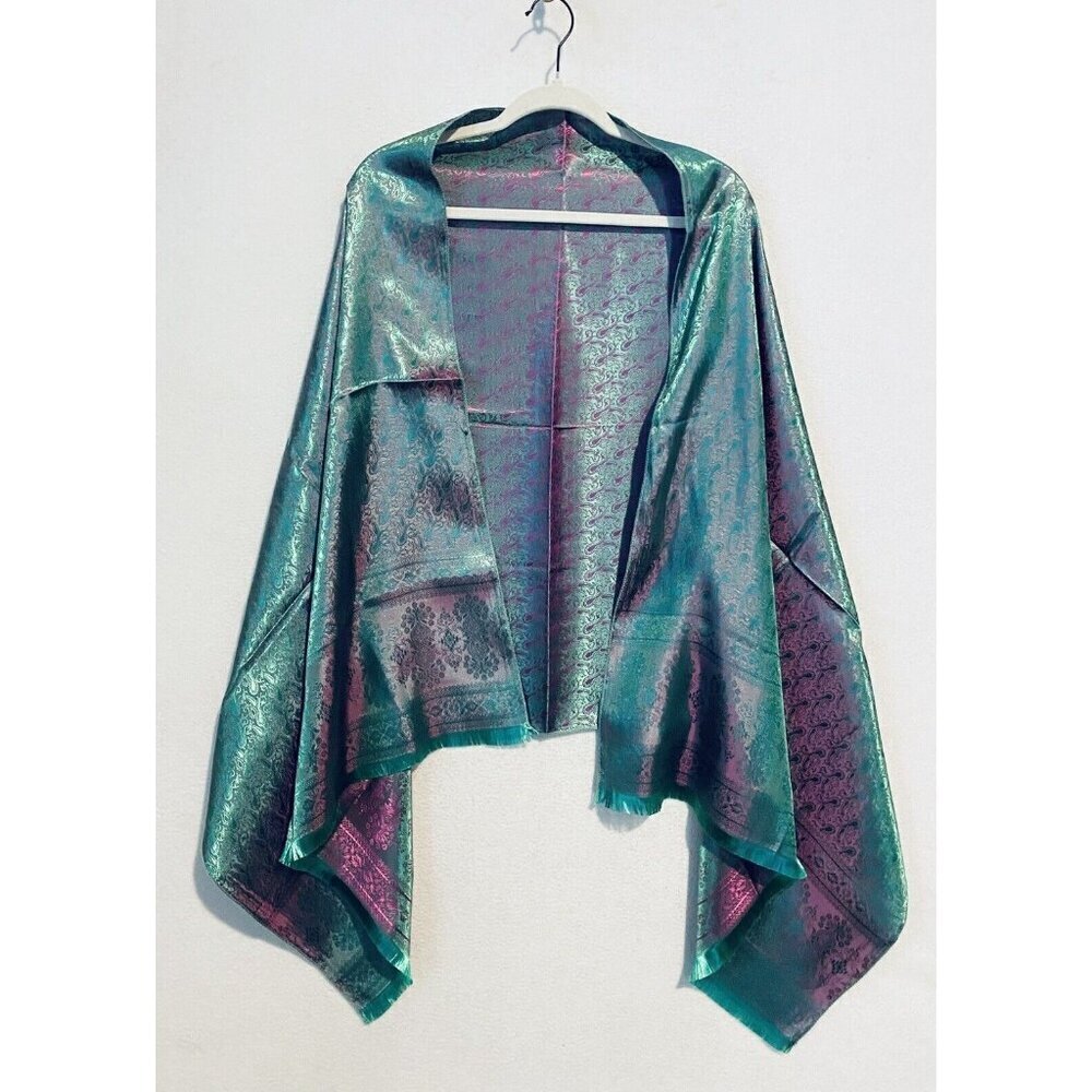 Iridescent Teal Metallic Wrap Scarf